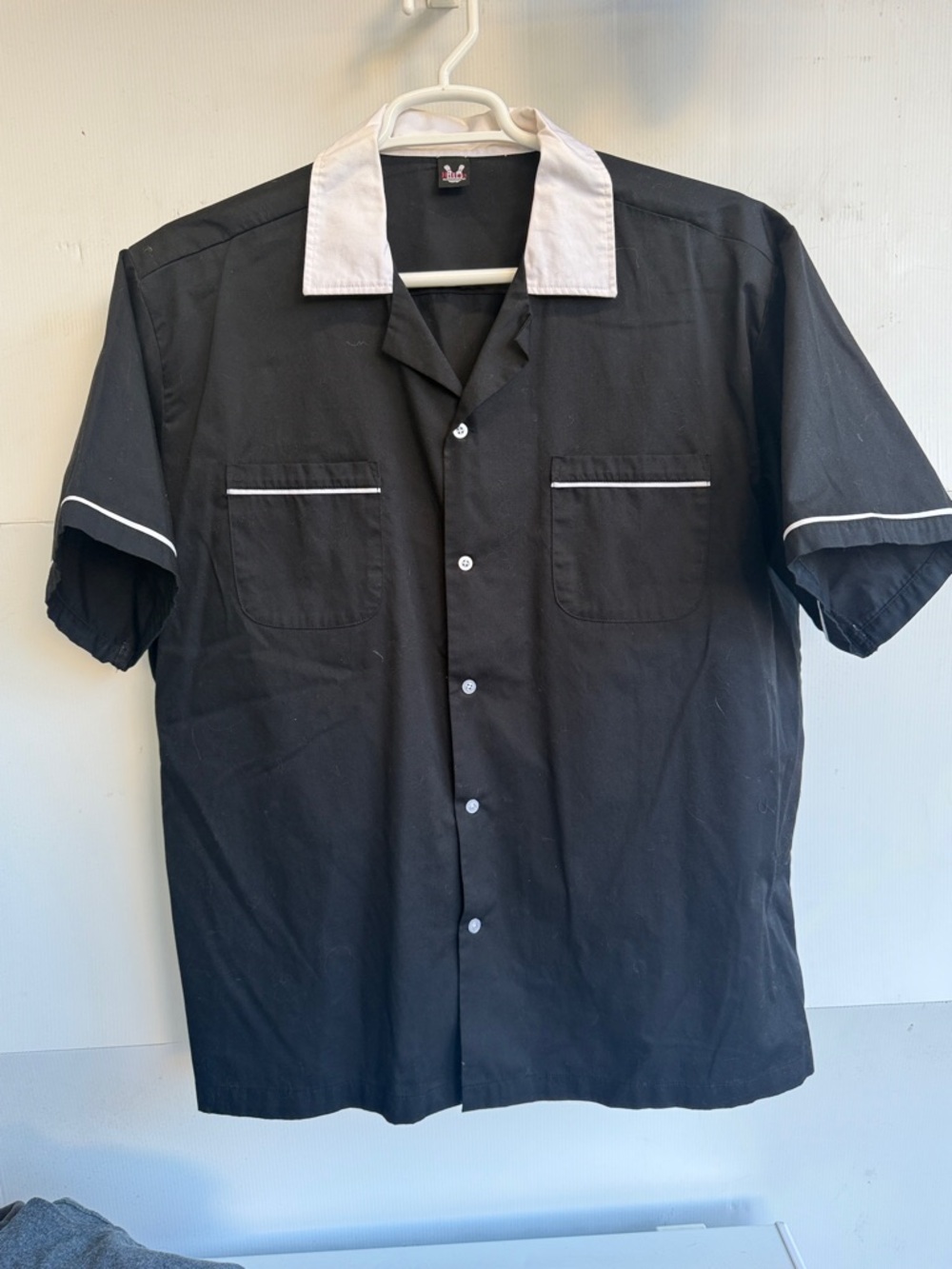 MEN’S HILTON BOWLING SHIRT BLACK & WHITE SIZE XL RETRO ROCKABILLY 50s